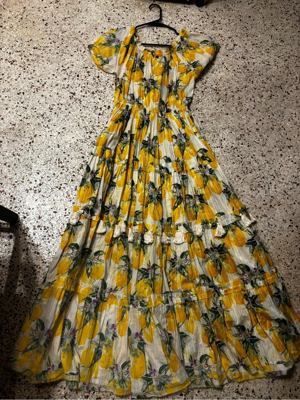Z&L Europe Lemon Print Metallic Tiered Maxi Sundress, medium - Picture 8 of 11